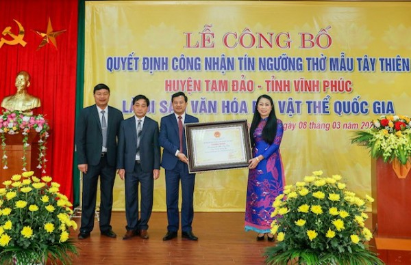 Tín ngưỡng thờ Quốc Mẫu Tây Thiên được công nhận Di sản phi vật thể